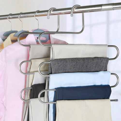 Stainless Steel S Shape Closet Pant Trousers Rack Magic Trousers Hanger Multi Pant Hanger 5 Layers Saving Space